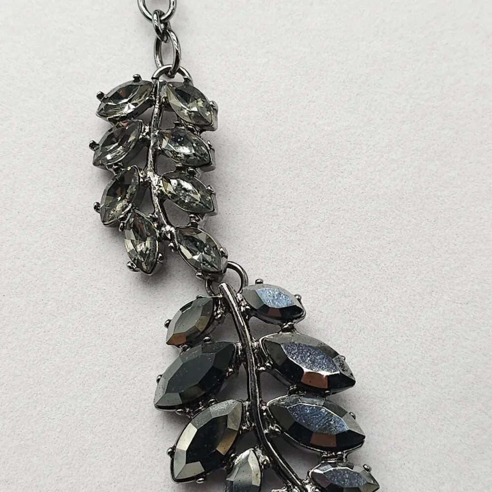 Ann Taylor Loft Black Rhinestone Leaf Statement Necklace With Adjustable Chain
